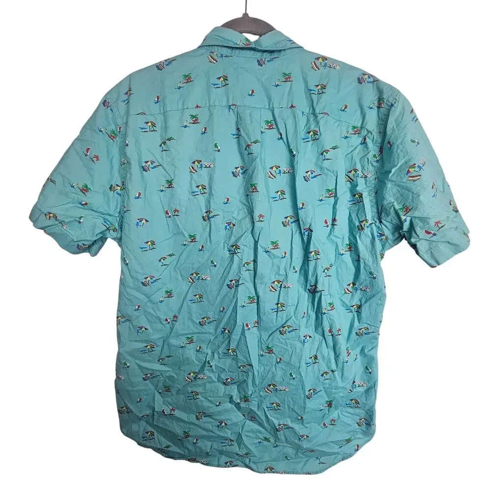 J. Crew Mens Cotton Beach Print Button Down Shirt Sz L Summer Resortwear Travel